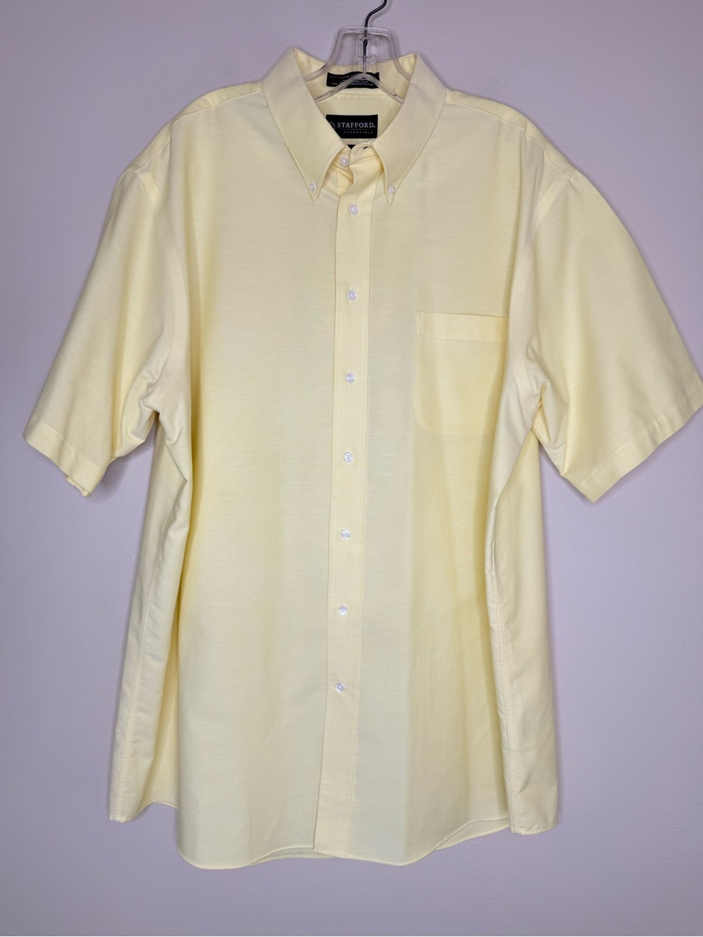 Stafford Cotton Oxford Short Sleeve Button-Down Shirt Pale Yellow Size 17.5